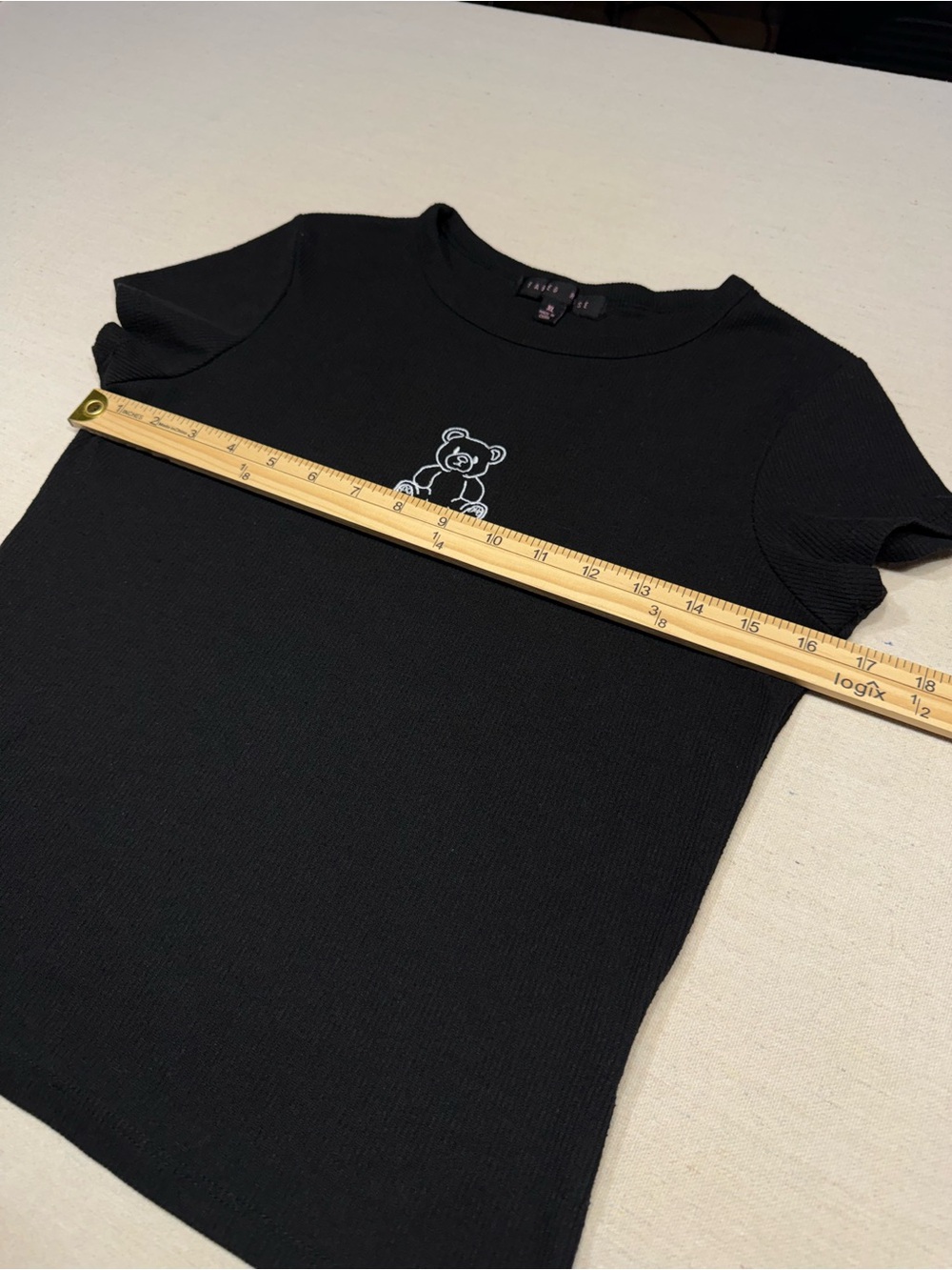 Faded Rose - Black Ribbed Tee with Embroidered Teddy - Size XL - Picture 7 of 9